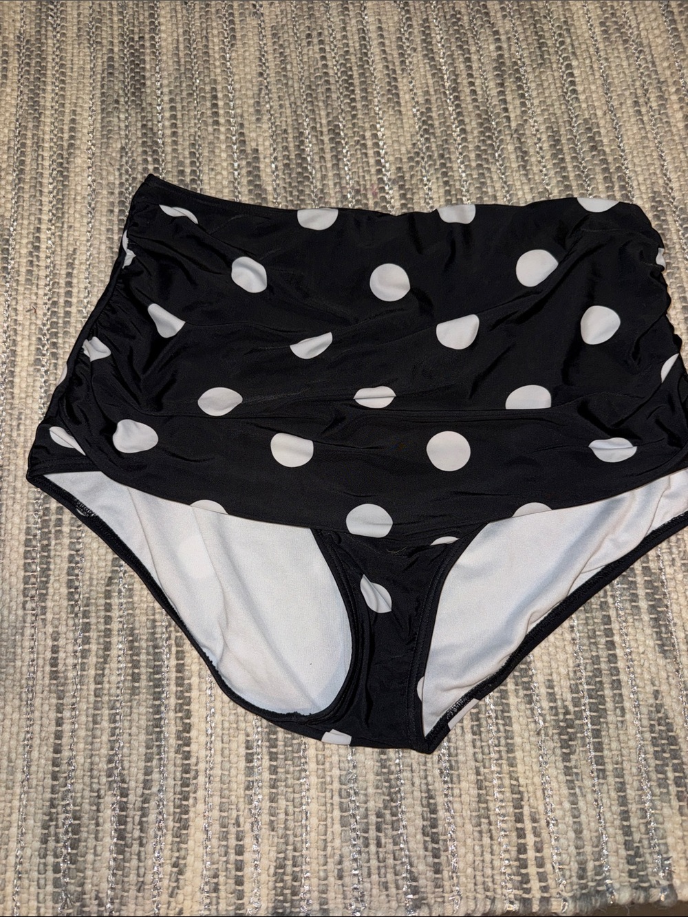 COCOSHIP Black & White Polka Dot High-Waist Swim Bottoms